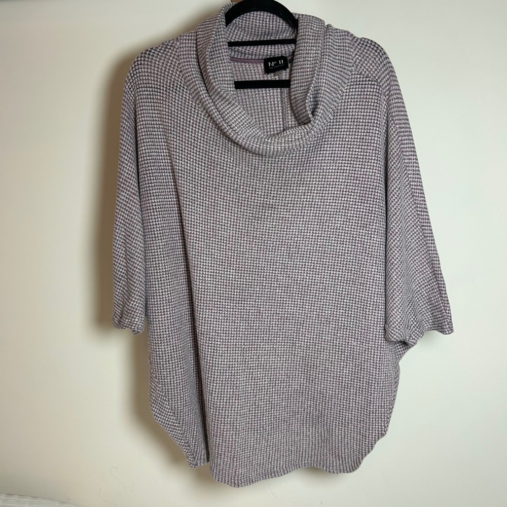 No 11 Los Angeles Women 1X Cowl Neck‎ Poncho Sweater Purple Waffle Knit Batwing